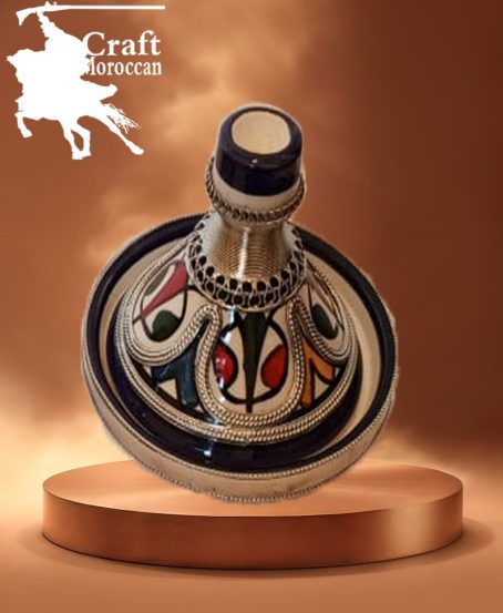 طاجين 9 من الفخار مزخرف بالمعدن - Image 4