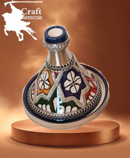 طاجين 9 من الفخار مزخرف بالمعدن - Image 3