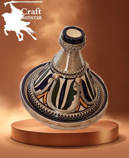طاجين 9 من الفخار مزخرف بالمعدن - Image 2